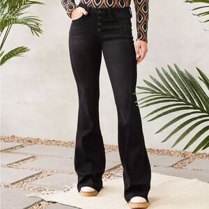 NWT Kancan Curvy Mid Rise Black Flare Jeans